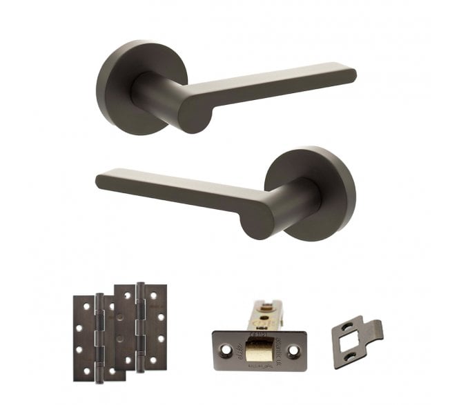 Senza Pari Darrio Door Handle Latch Pack (4 Slim Knuckle Hinges x2) - Urban Dark Bronze