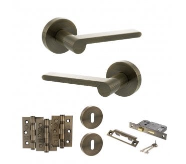 Senza Pari Darrio Door Handle Lock Pack (3 Ball Bearing Hinges x3) - Antique Brass
