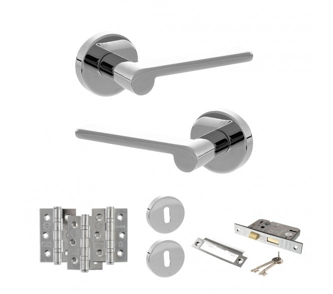 Senza Pari Darrio Door Handle Lock Pack (3 Ball Bearing Hinges x3) - Polished Chrome