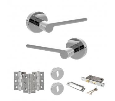 Senza Pari Darrio Door Handle Lock Pack (3 Ball Bearing Hinges x3) - Polished Chrome