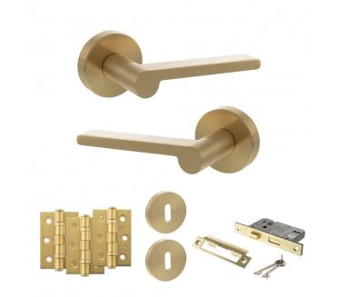 Senza Pari Darrio Door Handle Lock Pack (3 Ball Bearing Hinges x3) - Satin Brass