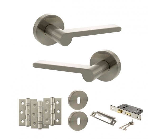 Senza Pari Darrio Door Handle Lock Pack (3 Ball Bearing Hinges x3) - Satin Nickel