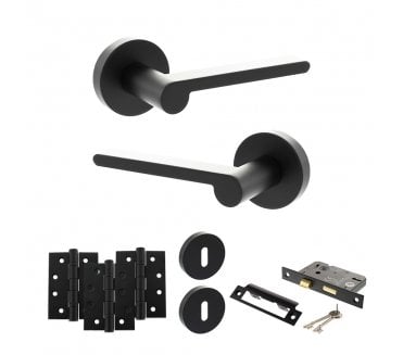 Senza Pari Darrio Door Handle Lock Pack (4 Fire Rated Hinges x3) - Matt Black