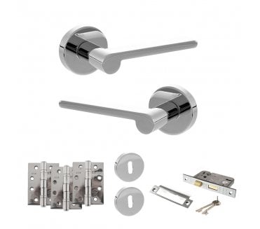 Senza Pari Darrio Door Handle Lock Pack (4 Fire Rated Hinges x3) - Polished Chrome