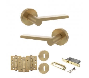Senza Pari Darrio Door Handle Lock Pack (4 Fire Rated Hinges x3) - Satin Brass