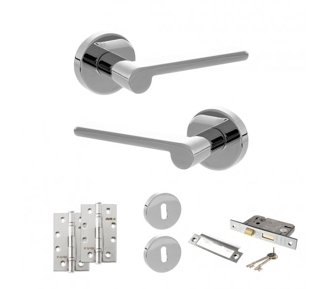 Senza Pari Darrio Door Handle Lock Pack (4 Slim Knuckle Hinges x2) - Polished Chrome