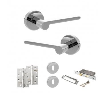 Senza Pari Darrio Door Handle Lock Pack (4 Slim Knuckle Hinges x2) - Polished Chrome