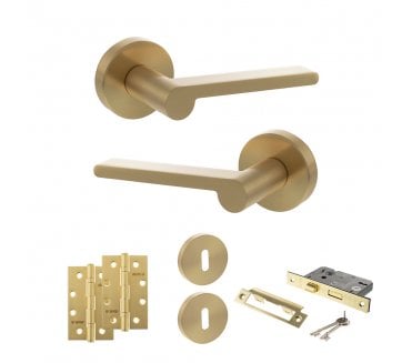 Senza Pari Darrio Door Handle Lock Pack (4 Slim Knuckle Hinges x2) - Satin Brass