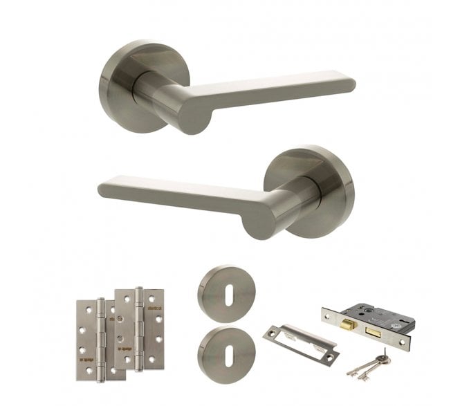 Senza Pari Darrio Door Handle Lock Pack (4 Slim Knuckle Hinges x2) - Satin Nickel