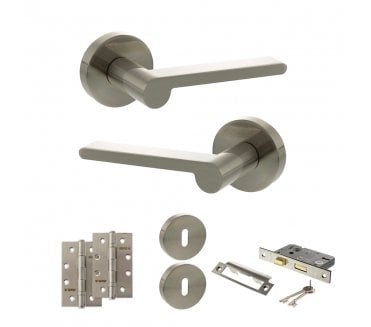 Senza Pari Darrio Door Handle Lock Pack (4 Slim Knuckle Hinges x2) - Satin Nickel