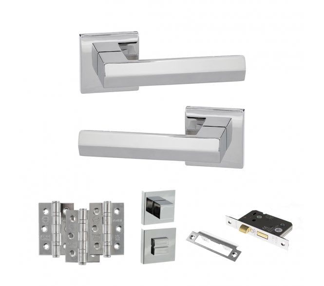 Senza Pari Davoli Door Handle Bathrom Pack (3 Ball Bearing Hinges x3) - Polished Chrome