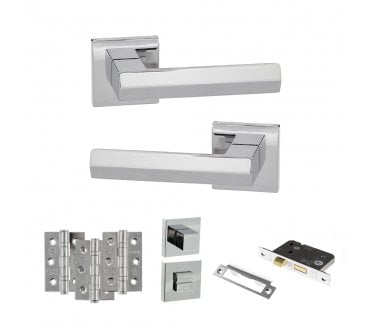Senza Pari Davoli Door Handle Bathrom Pack (3 Ball Bearing Hinges x3) - Polished Chrome