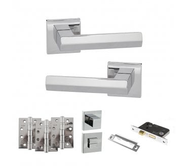 Senza Pari Davoli Door Handle Bathroom Pack (4 Fire Rated Hinges x3) - Polished Chrome