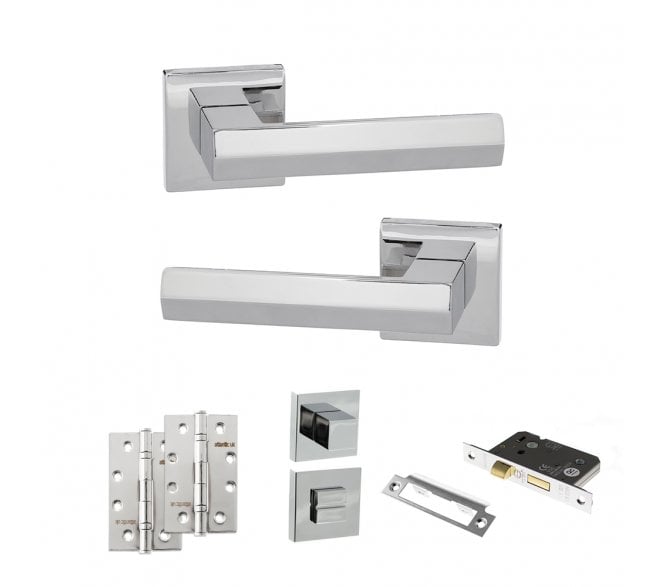 Senza Pari Davoli Door Handle Bathroom Pack (4 Slim Knuckle Hinges x2) - Polished Chrome