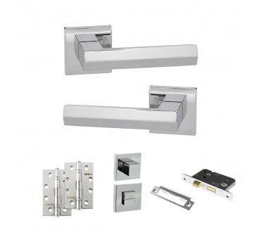 Senza Pari Davoli Door Handle Bathroom Pack (4 Slim Knuckle Hinges x2) - Polished Chrome