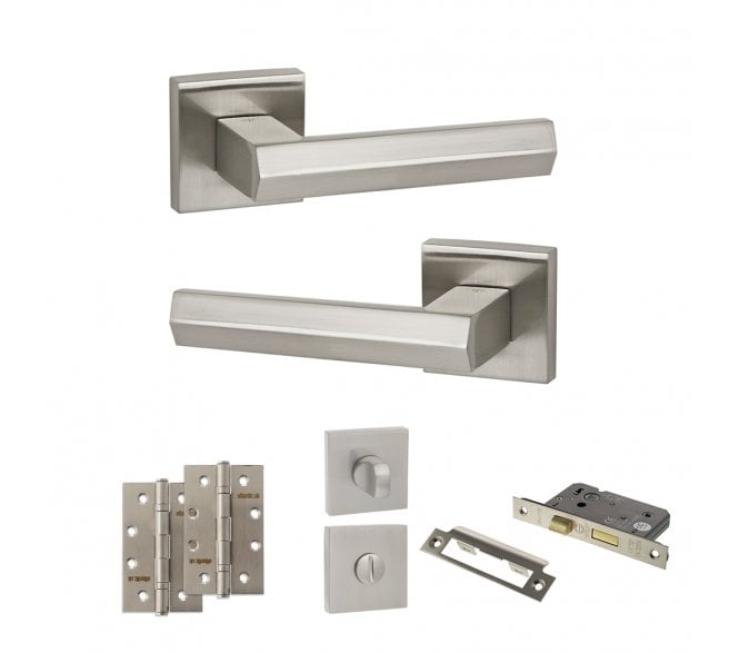 Senza Pari Davoli Door Handle Bathroom Pack (4 Slim Knuckle Hinges x2) - Satin Nickel