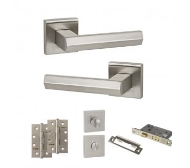 Senza Pari Davoli Door Handle Bathroom Pack (4 Slim Knuckle Hinges x2) - Satin Nickel