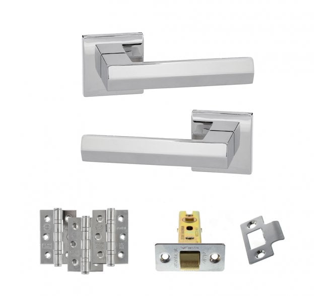 Senza Pari Davoli Door Handle Latch Pack (3 Ball Bearing Hinges x3) - Polished Chrome