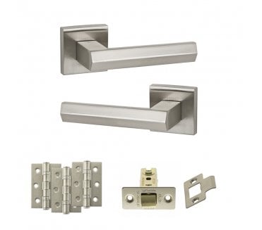 Senza Pari Davoli Door Handle Latch Pack (3 Ball Bearing Hinges x3) - Satin Nickel