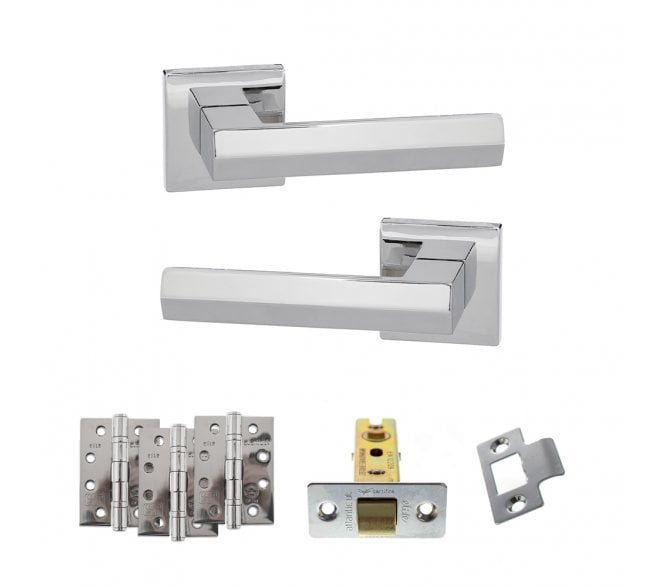 Senza Pari Davoli Door Handle Latch Pack (4 Fire Rated Hinges x3) - Polished Chrome
