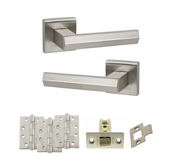 Senza Pari Davoli Door Handle Latch Pack (4 Fire Rated Hinges x3) - Satin Nickel