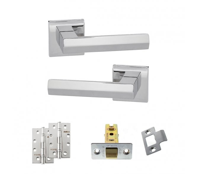 Senza Pari Davoli Door Handle Latch Pack (4 Slim Knuckle Hinges x2) - Polished Chrome