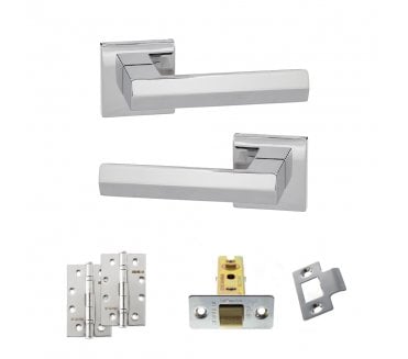 Senza Pari Davoli Door Handle Latch Pack (4 Slim Knuckle Hinges x2) - Polished Chrome