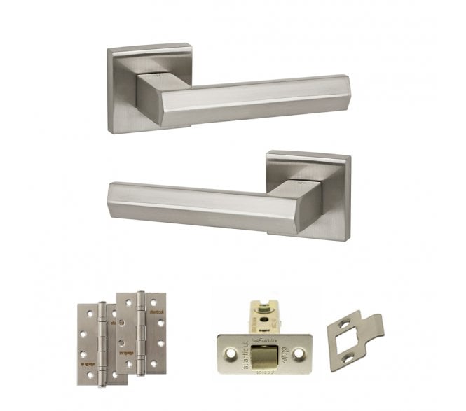 Senza Pari Davoli Door Handle Latch Pack (4 Slim Knuckle Hinges x2) - Satin Nickel