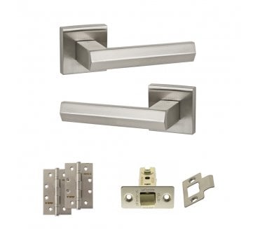 Senza Pari Davoli Door Handle Latch Pack (4 Slim Knuckle Hinges x2) - Satin Nickel