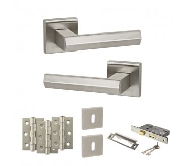 Senza Pari Davoli Door Handle Lock Pack (3 Ball Bearing Hinges x3) - Satin Nickel