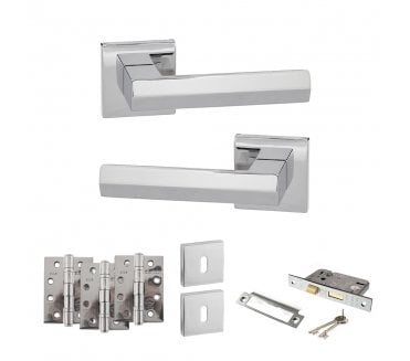 Senza Pari Davoli Door Handle Lock Pack (4 Fire Rated Hinges x3) - Polished Chrome
