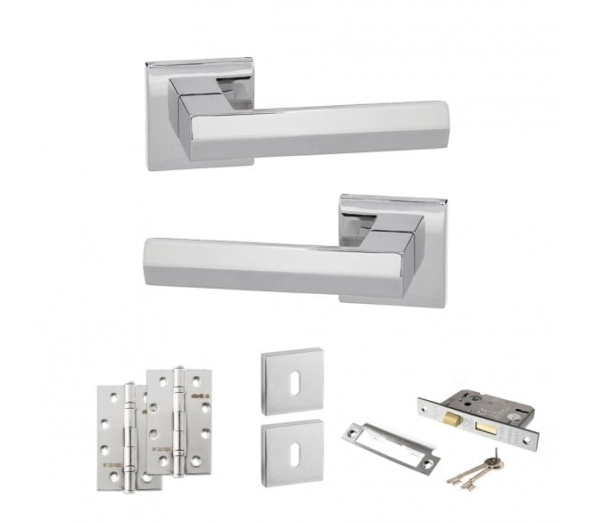 Senza Pari Davoli Door Handle Lock Pack (4 Slim Knuckle Hinges x2) - Polished Chrome