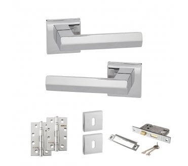 Senza Pari Davoli Door Handle Lock Pack (4 Slim Knuckle Hinges x2) - Polished Chrome