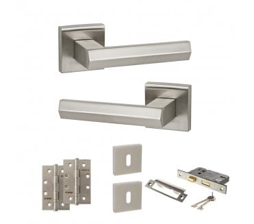 Senza Pari Davoli Door Handle Lock Pack (4 Slim Knuckle Hinges x2) - Satin Nickel