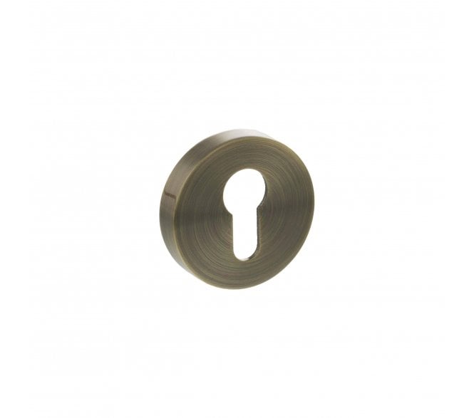 Senza Pari Euro Profile Escutcheons On Round Rose (PAIR)  - Antique Brass