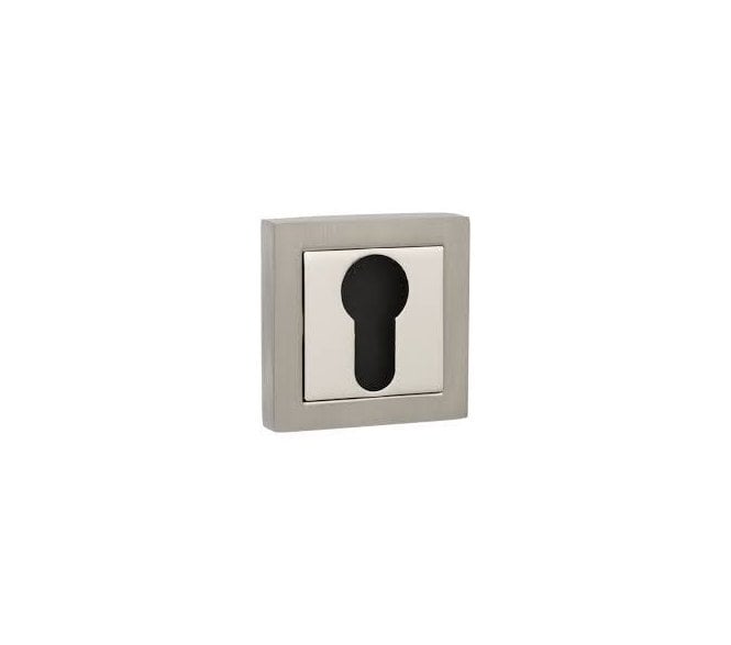 Senza Pari Euro Profile Escutcheons On Square Rose (PAIR)  - Satin Nickel/Polished Nickel