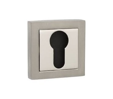 Senza Pari Euro Profile Escutcheons On Square Rose (PAIR)  - Satin Nickel/Polished Nickel