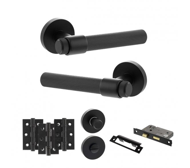 Senza Pari Fasana Door Handle Bathrom Pack (3 Ball Bearing Hinges x3) - Matt Black