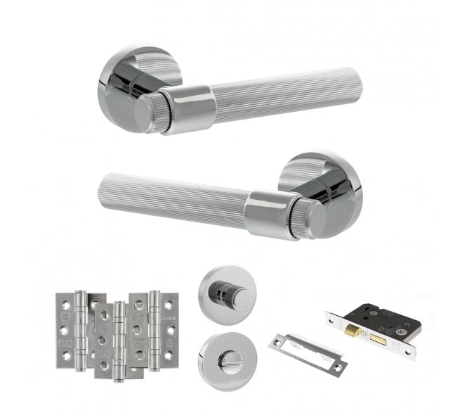 Senza Pari Fasana Door Handle Bathrom Pack (3 Ball Bearing Hinges x3) - Polished Chrome