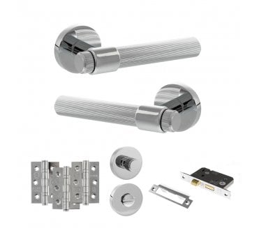 Senza Pari Fasana Door Handle Bathrom Pack (3 Ball Bearing Hinges x3) - Polished Chrome