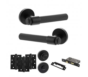 Senza Pari Fasana Door Handle Bathroom Pack (4 Fire Rated Hinges x3) - Matt Black