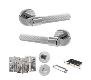 Senza Pari Fasana Door Handle Bathroom Pack (4 Fire Rated Hinges x3) - Polished Chrome