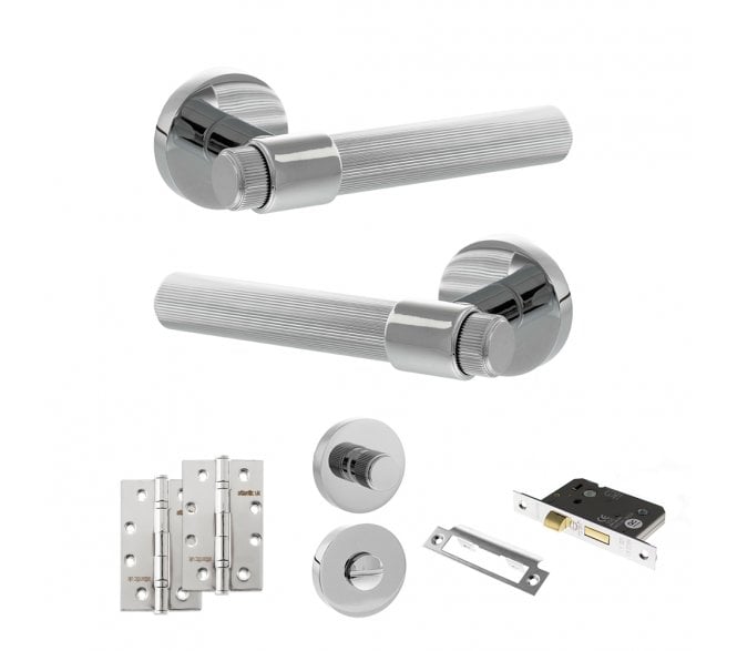 Senza Pari Fasana Door Handle Bathroom Pack (4 Slim Knuckle Hinges x2) - Polished Chrome