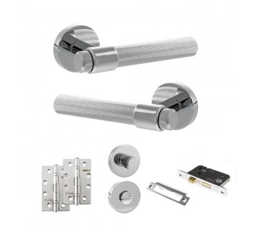 Senza Pari Fasana Door Handle Bathroom Pack (4 Slim Knuckle Hinges x2) - Polished Chrome