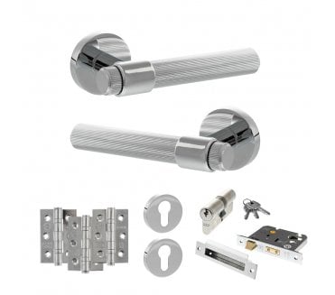 Senza Pari Fasana Door Handle Euro Profile Lock Pack (3 Ball Bearing Hinges x3) - Polished Chrome