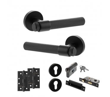 Senza Pari Fasana Door Handle Euro Profile Lock Pack (4 Slim Knuckle Hinges x2) - Matt Black