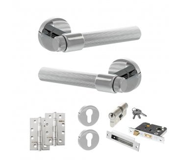 Senza Pari Fasana Door Handle Euro Profile Lock Pack (4 Slim Knuckle Hinges x2) - Polished Chrome