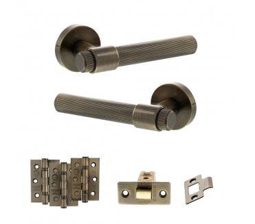 Senza Pari Fasana Door Handle Latch Pack (3 Ball Bearing Hinges x3) - Antique Brass
