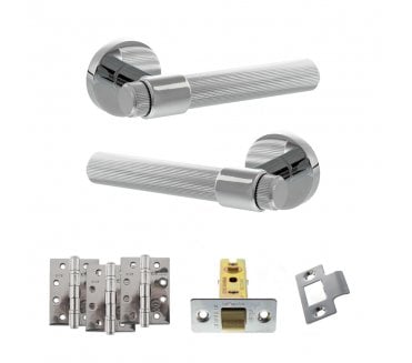 Senza Pari Fasana Door Handle Latch Pack (4 Fire Rated Hinges x3) - Polished Chrome