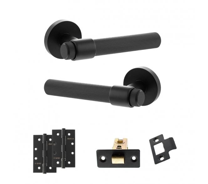 Senza Pari Fasana Door Handle Latch Pack (4 Slim Knuckle Hinges x2) - Matt Black
